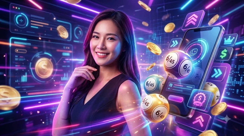 Người chơi xổ số online tìm kiếm thông tin đáng tin cậy về Mega 6/45 tại 33WIN với biểu tượng câu hỏi nổi